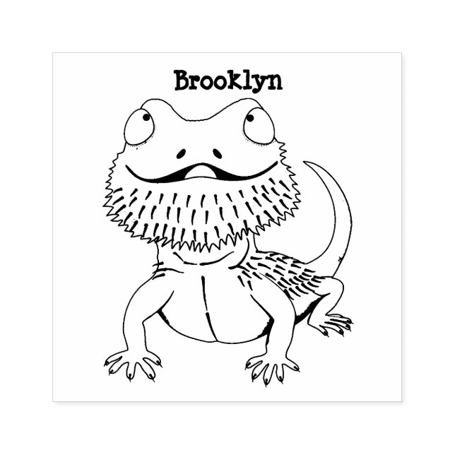 Cute happy bearded dragon lizard cartoon rubber stamp (Imprint)