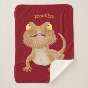 Cute happy bearded dragon lizard cartoon sherpa blanket