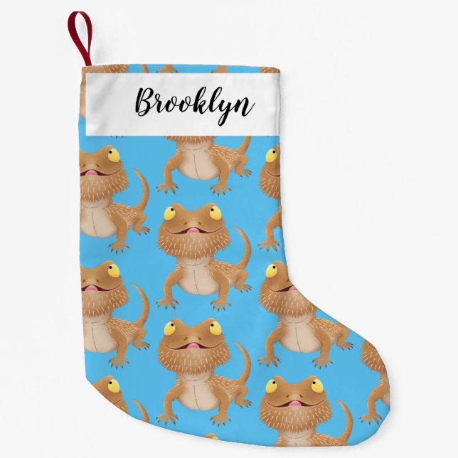 Cute happy bearded dragon lizard cartoon small christmas stocking (Front)