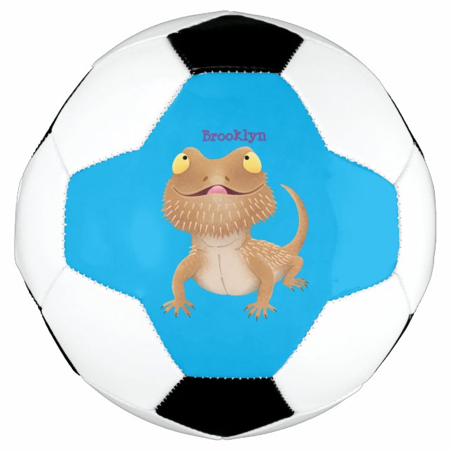 Cute happy bearded dragon lizard cartoon soccer ball (Front)