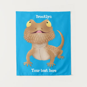 Cute happy bearded dragon lizard cartoon tapestry
