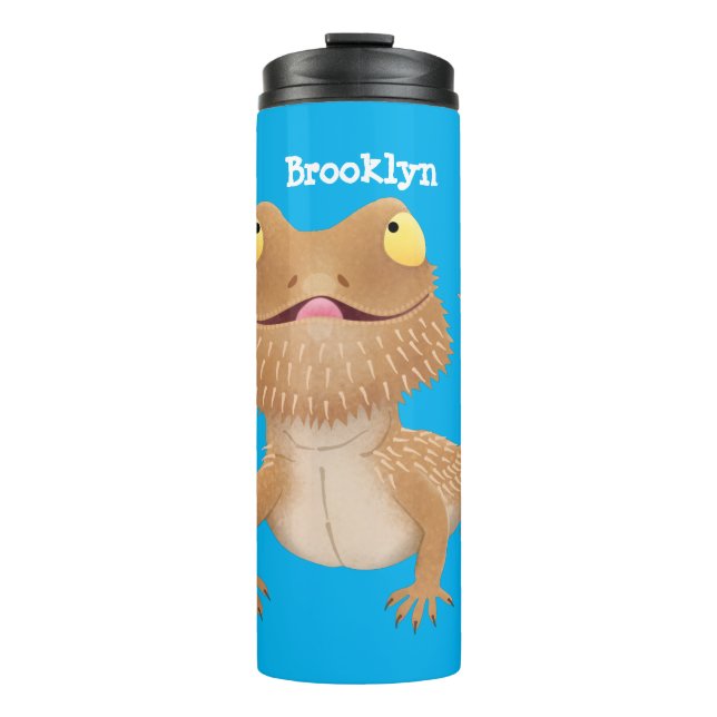 Cute happy bearded dragon lizard cartoon thermal tumbler (Front)