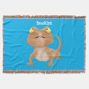 Cute happy bearded dragon lizard cartoon  throw blanket