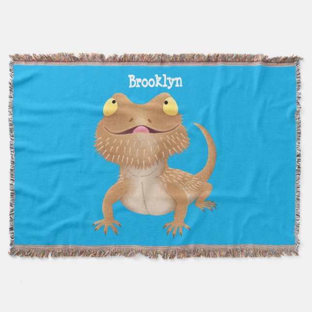Cute happy bearded dragon lizard cartoon  throw blanket (Front)