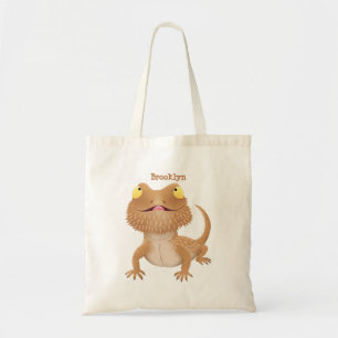 Cute happy bearded dragon lizard cartoon tote bag