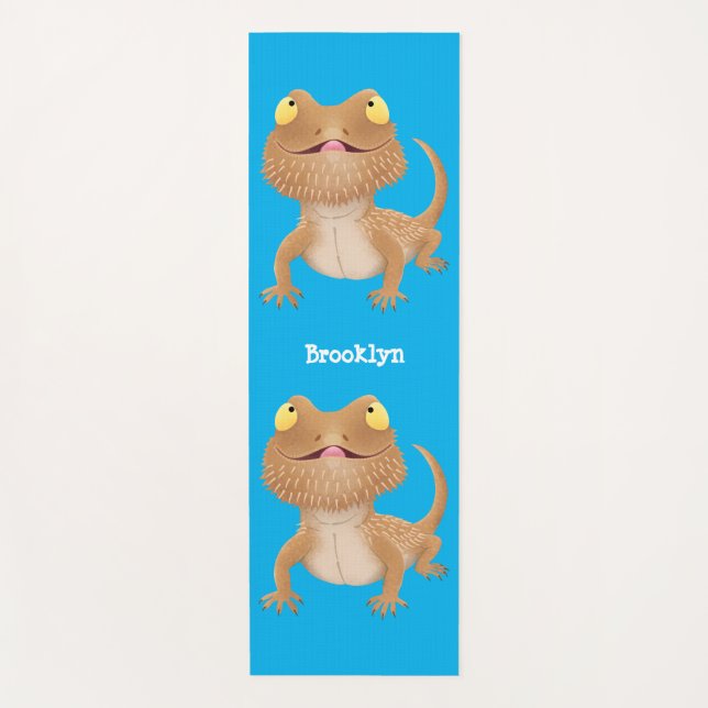 Cute happy bearded dragon lizard cartoon  yoga mat (Front)