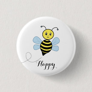 Cute happy bee and calligraphy 3 cm round badge