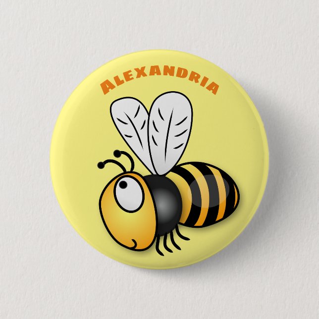Cute happy bee cartoon illustration 6 cm round badge (Front)