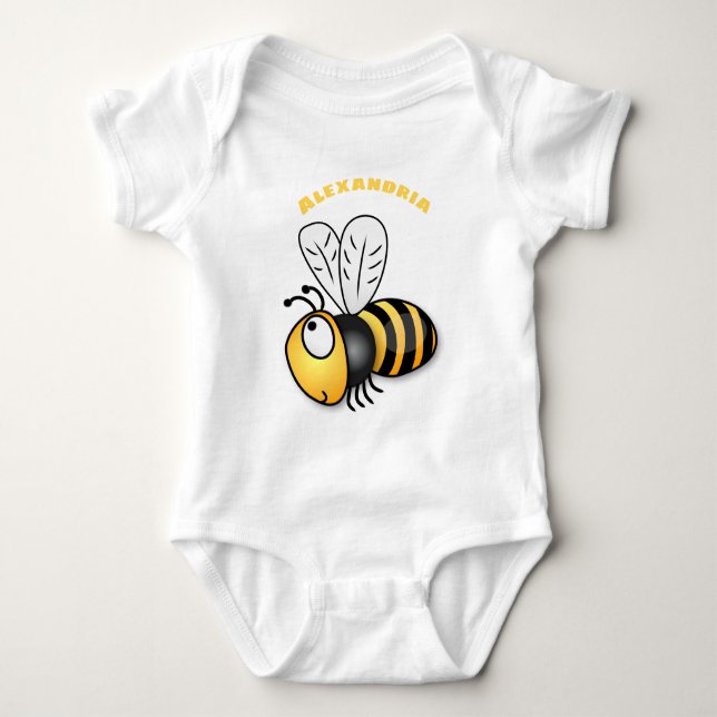 Cute happy bee cartoon illustration baby bodysuit (Front)