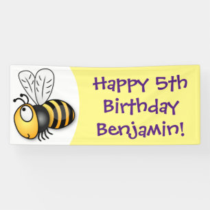 Cute happy bee cartoon illustration banner
