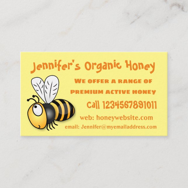 Cute happy bee cartoon illustration business card (Front)