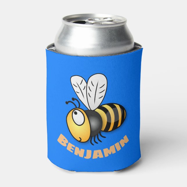 Cute happy bee cartoon illustration can cooler (Can Front)