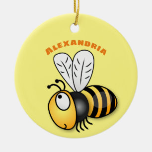 Cute happy bee cartoon illustration ceramic ornament