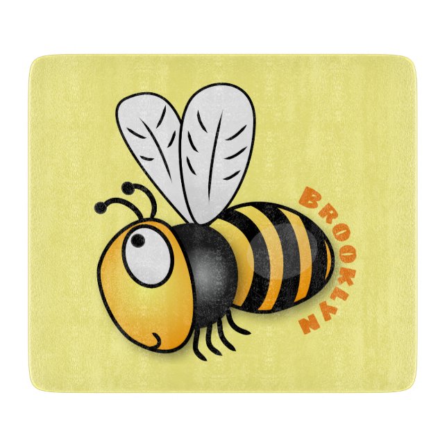 Cute happy bee cartoon illustration cutting board (Front)