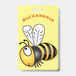 Cute happy bee cartoon illustration ID badge