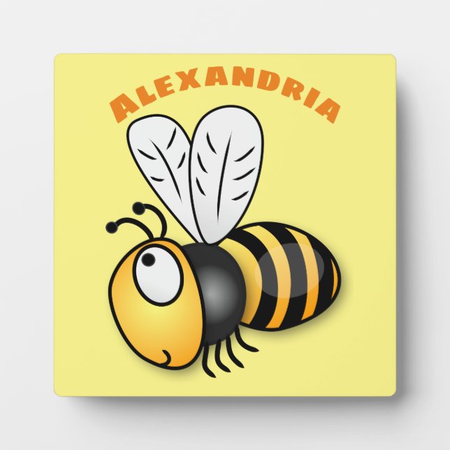 Cute happy bee cartoon illustration plaque (Front)