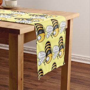 Cute happy bee cartoon illustration short table runner
