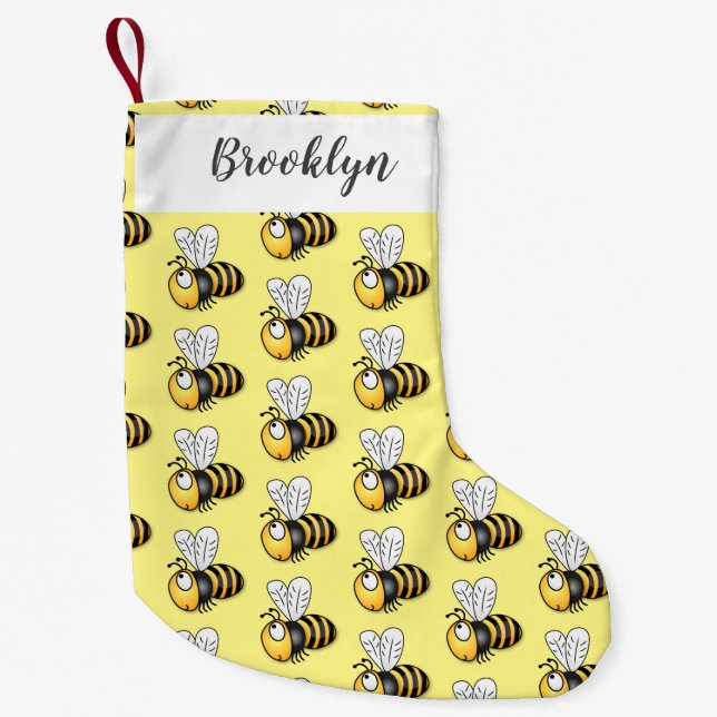Cute happy bee cartoon illustration small christmas stocking (Front)