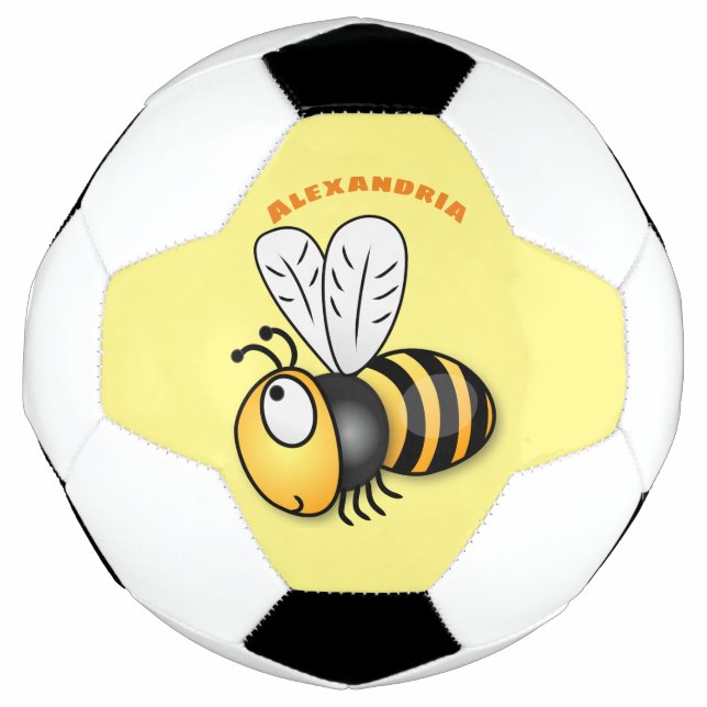 Cute happy bee cartoon illustration soccer ball (Front)