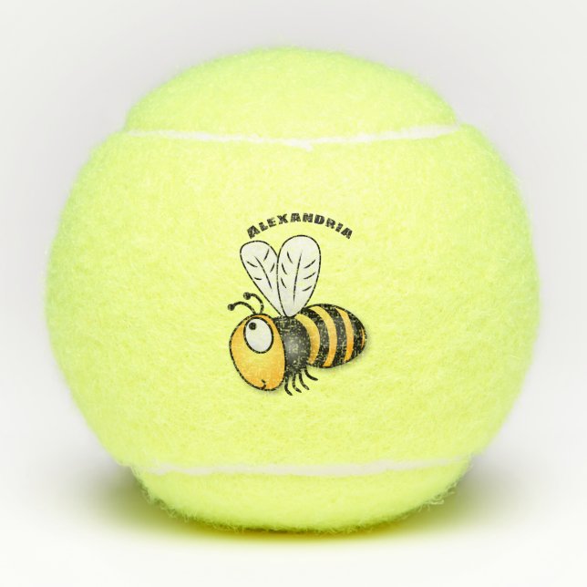 Cute happy bee cartoon illustration tennis balls (Front)