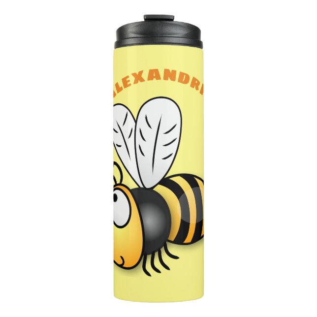Cute happy bee cartoon illustration thermal tumbler (Front)
