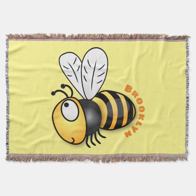 Cute happy bee cartoon illustration throw blanket (Front)