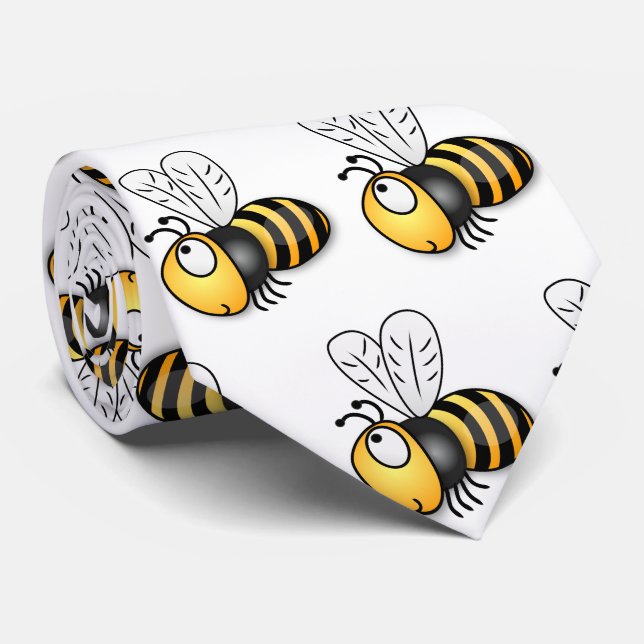 Cute happy bee cartoon illustration tie (Rolled)