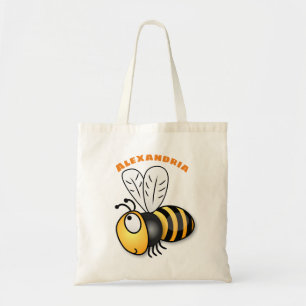 Cute happy bee cartoon illustration tote bag