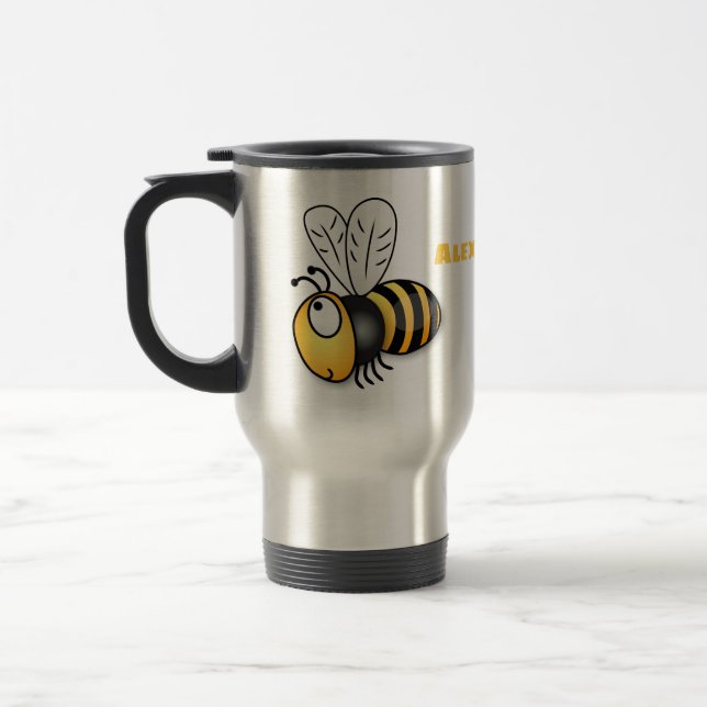 Cute happy bee cartoon illustration travel mug (Left)