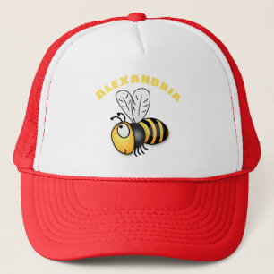 Cute happy bee cartoon illustration trucker hat