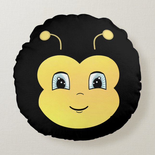 Cute Happy Bee Face Round Cushion (Front)