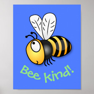 Cute happy bee kind cartoon illustration poster