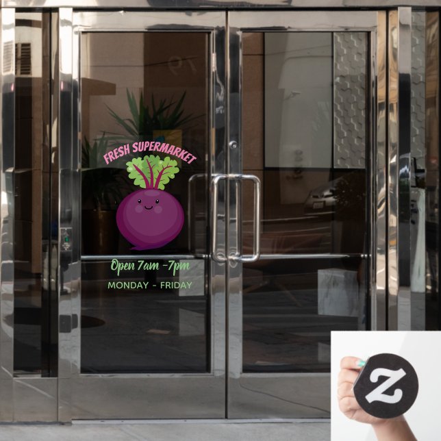Cute happy beet root kitchen cartoon illustration (Office Door)