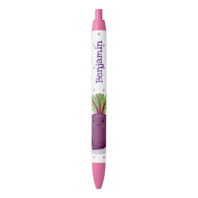 Cute happy beet root kitchen cartoon illustration black ink pen (Front Vertical)