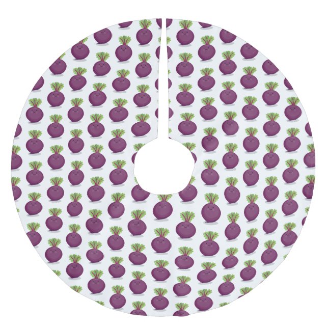 Cute happy beet root kitchen cartoon illustration brushed polyester tree skirt (Front)