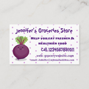 Cute happy beet root kitchen cartoon illustration business card