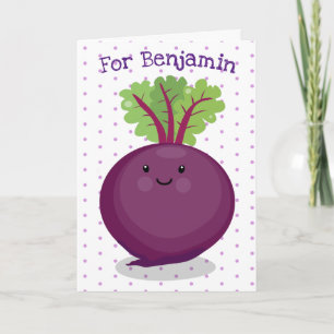 Cute happy beet root kitchen cartoon illustration card