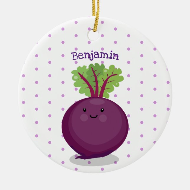 Cute happy beet root kitchen cartoon illustration ceramic ornament (Front)