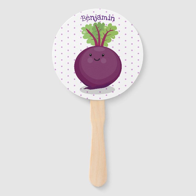 Cute happy beet root kitchen cartoon illustration hand fan (Front)