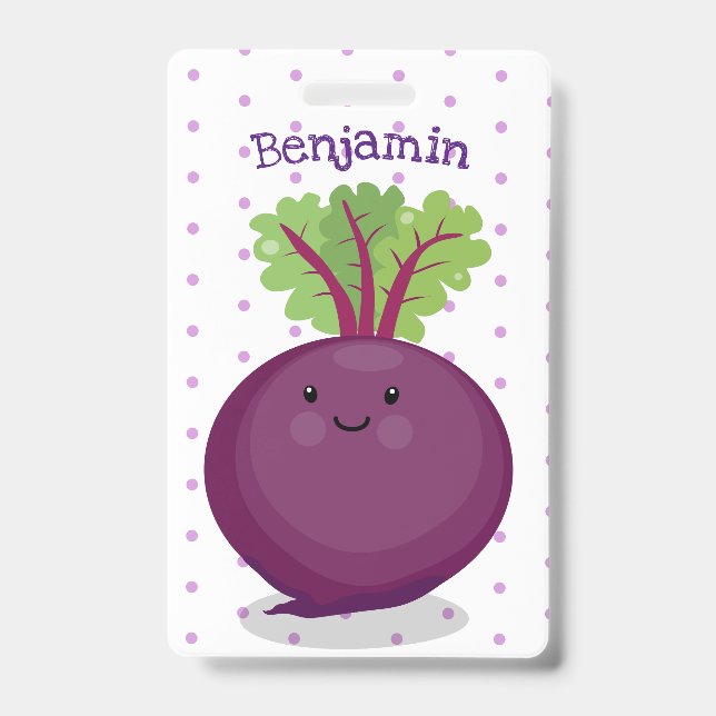 Cute happy beet root kitchen cartoon illustration ID badge (Front)