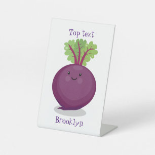 Cute happy beet root kitchen cartoon illustration pedestal sign