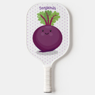 Cute happy beet root kitchen cartoon illustration pickleball paddle
