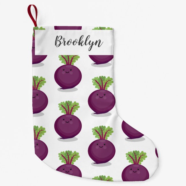 Cute happy beet root kitchen cartoon illustration small christmas stocking (Front)