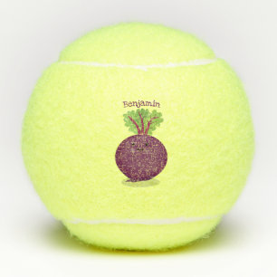 Cute happy beet root kitchen cartoon illustration tennis balls