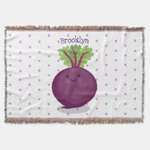 Cute happy beet root kitchen cartoon illustration throw blanket