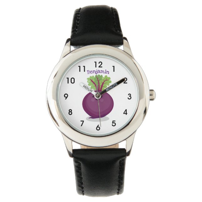 Cute happy beet root kitchen cartoon illustration watch (Front)
