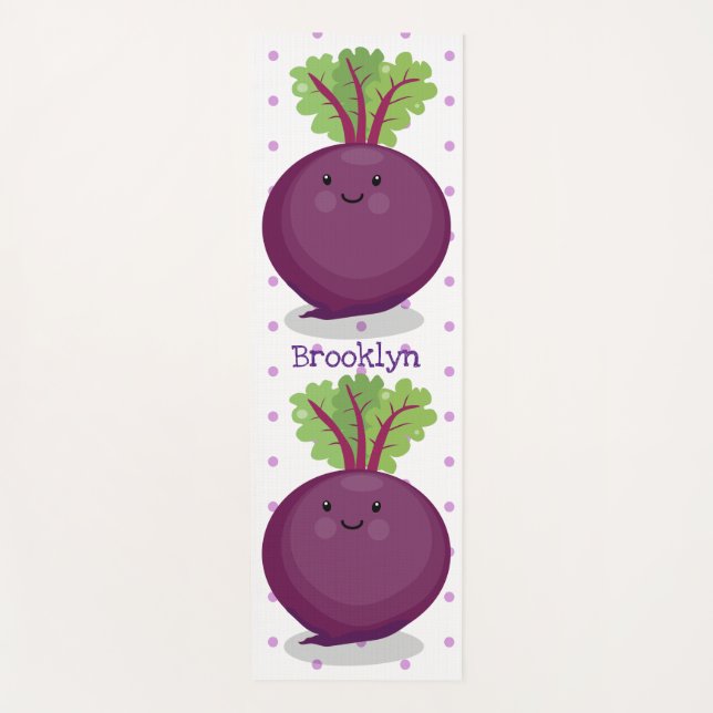 Cute happy beet root kitchen cartoon illustration yoga mat (Front)