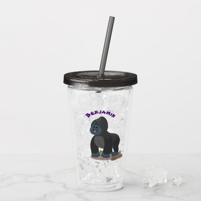 Cute happy big gorilla cartoon illustration acrylic tumbler (Back Ice)
