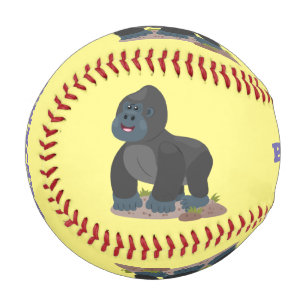 Cute happy big gorilla cartoon illustration baseball