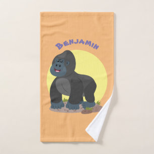 Cute happy big gorilla cartoon illustration bath towel set